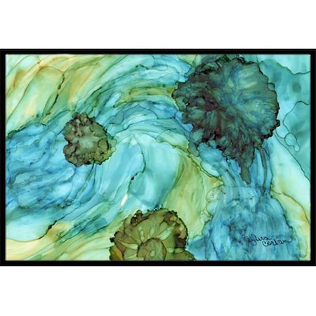 Abstract In Teal Flowers Indoor & Outdoor Mat; 18 X 27 In.